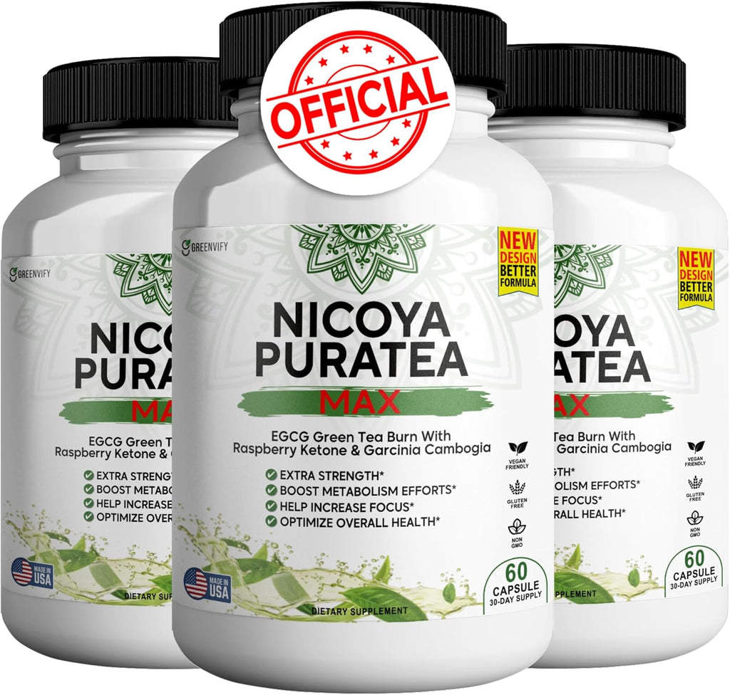 Nicoya PuraTea Max Green Tea Extract & Green Coffee Bean for Metabolism Support, Natural Energy Boost, Antioxidant-Rich Supplement – 180 Capsules