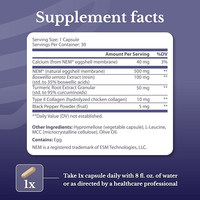 Joint Complex - Joint & Cartilage Health - Joint Support Supplement with Calcium, NEM Eggshell Membrane, Boswellia Serrata - Knee Supplements for Men & Women, 30 Capsules