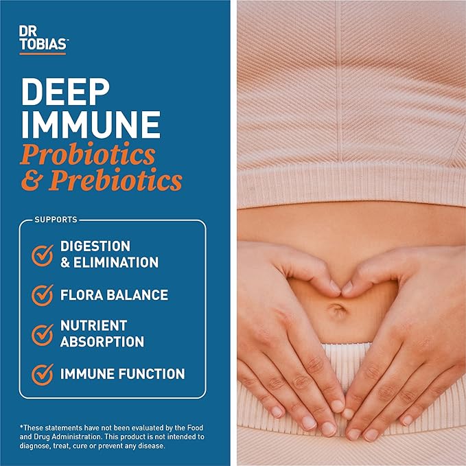 Dr. Tobias Deep Immune Probiotics & Prebiotics - Dual Action Digestion & Immune Support with PreforPro Prebiotics & Spore Forming Probiotics for Women & Men - 120 Capsules (60 Servings)