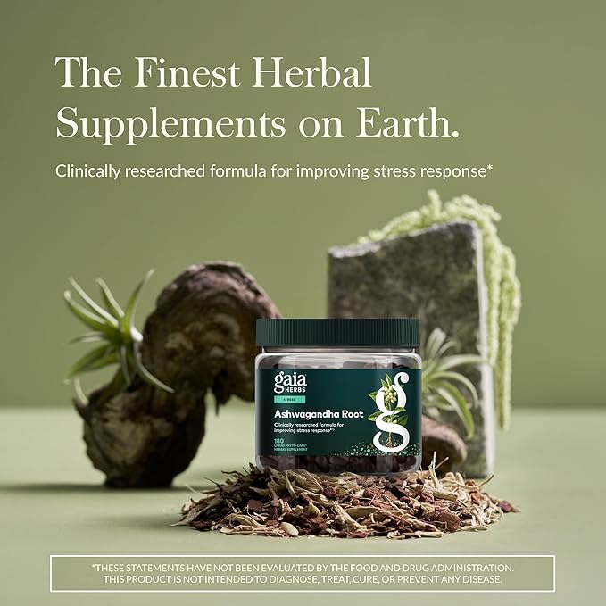 Gaia Herbs Ashwagandha Root - Stress Relief & Sleep Support Supplement - Supports Balanced Energy Levels & Positive Outlook* - 180 Vegan Liquid Phyto-Caps (90 Servings)
