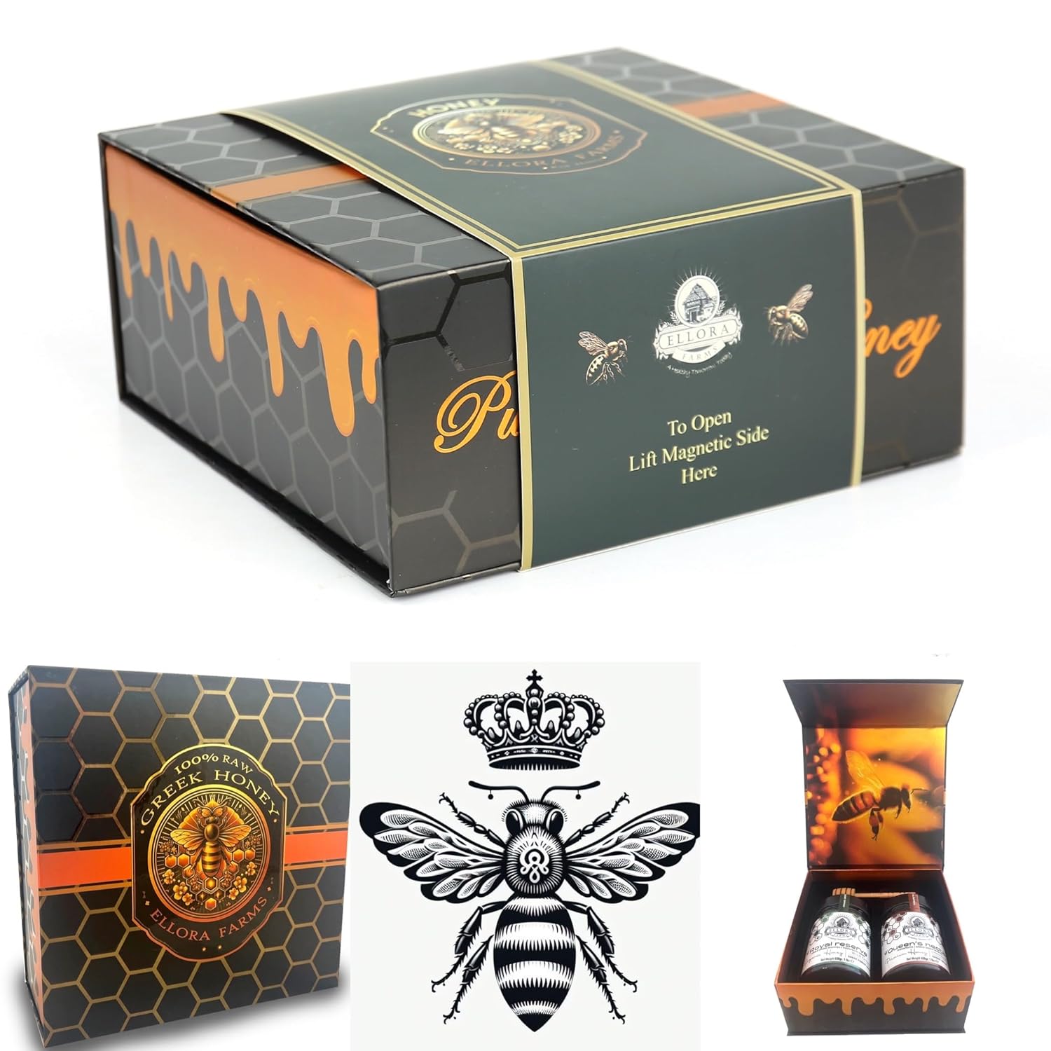 Ellora Farms Organic Honey, Thyme and Orange Blossom Raw Honey Organic Unfiltered, Single Origin Unfiltered Superfood, Includes Wooden Dipper, 1 lb Each, Twin Pack