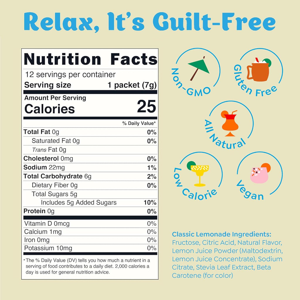Craftmix Classic Lemonade Mix, 12 Packets, Easy Powder Drink with Real Fruit, Low-Sugar, Vegan, Low-Carb, Non-GMO, Dairy-Free, Gluten-Free, Flavored Water Enhancer, On-the-Go Water Flavoring Packets