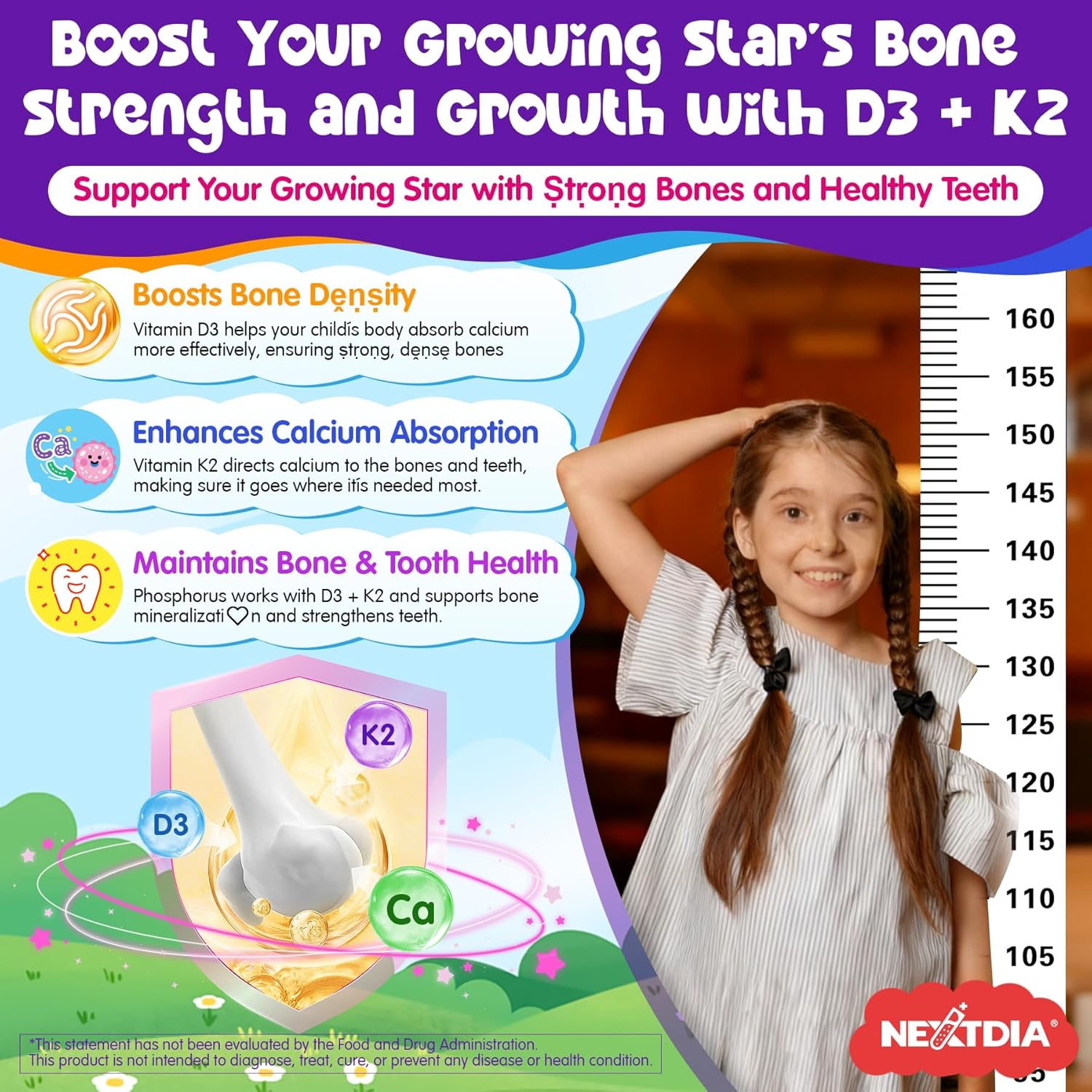 Kids Calcium Soft Chews + D3 & K2 for 9+, Calcium Gummies with Calcium Citrate & Red Algae Calcium, Lion's Mane, Omega-3, Magnesium for Bone Health, Teeth, Energy, Brain & Mṍṍd Support, 60Cts