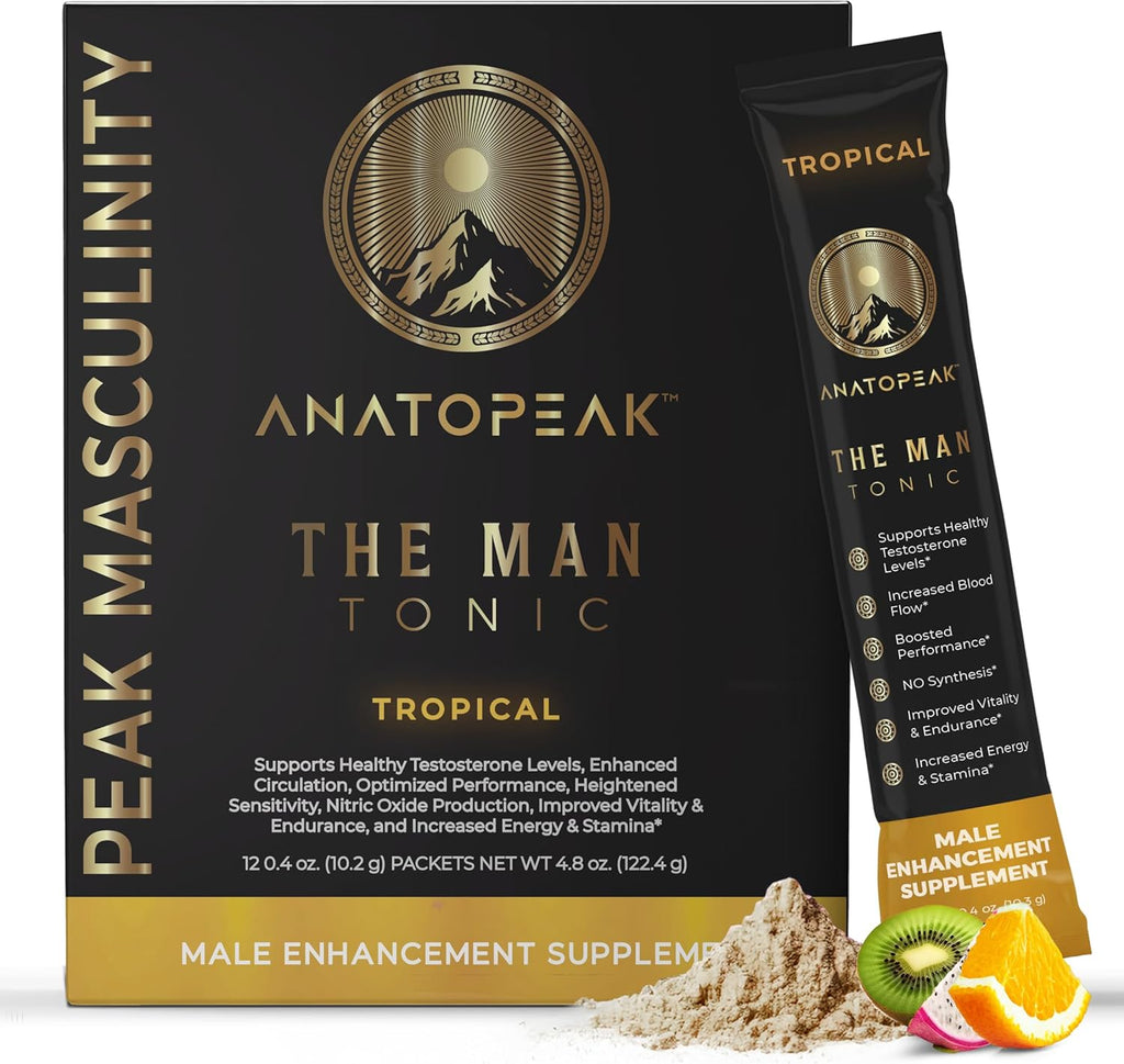 Male Enhancing Supplement Powder – Testosterone Supplement for Men with Tongkat Ali, Maca Root, Horny Goat Weed Powder, Beet Root & L-Citrulline – Nitric Oxide Enhancer (12 Stick Packs) - Tropical