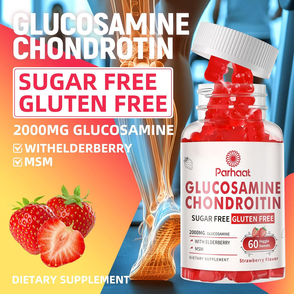 Glucosamine Chondroitin Gummies with MSM & Elderberry Extra Strength - Joint Support, Antioxidant Immune Support Supplement for Adults, Men & Women.Strawberry-2pack