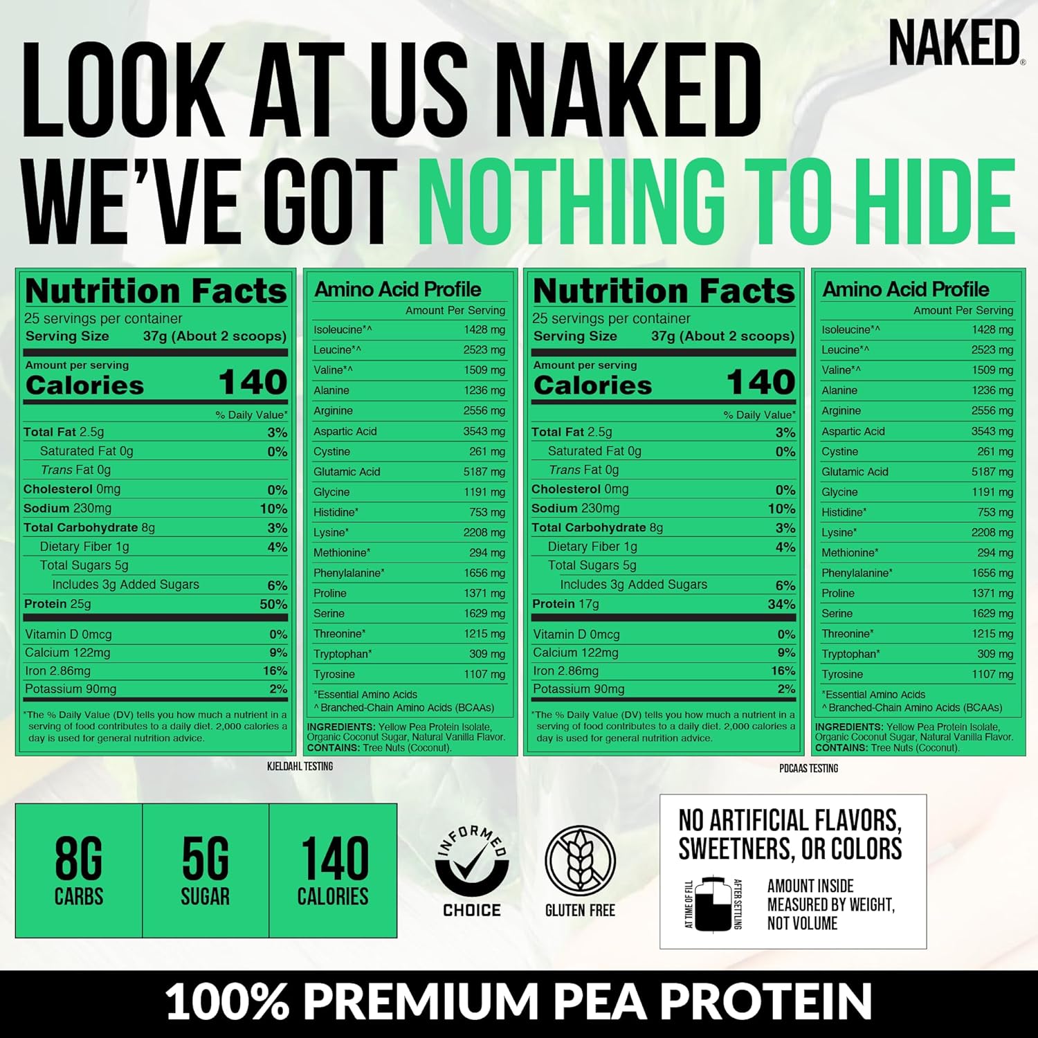 NAKED Vanilla Pea Protein Isolate from North American Farms, Only 3 Ingredients, Vanilla Vegan Protein, Gluten-Free, Soy Free, GMO Free - 2LB