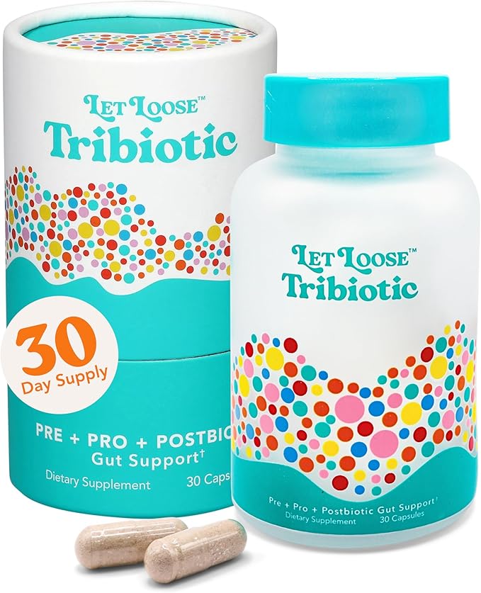 Let Loose Daily Tribiotic Pills - Probiotics, Prebiotics, and Postbiotics to Feed Your Microbiome and Support Smooth Daily Digestion, Gut Health, Gut Lining Repair for Women and Men, 30 Capsules