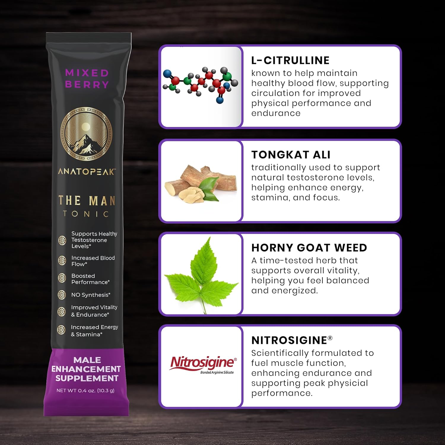 Vitality Support Supplement – Natural Performance Blend with Nitrosigine, L-Citrulline, Horny Goat Weed & Tongkat Ali – for Energy, Stamina & Wellness – 12 Stick Packs