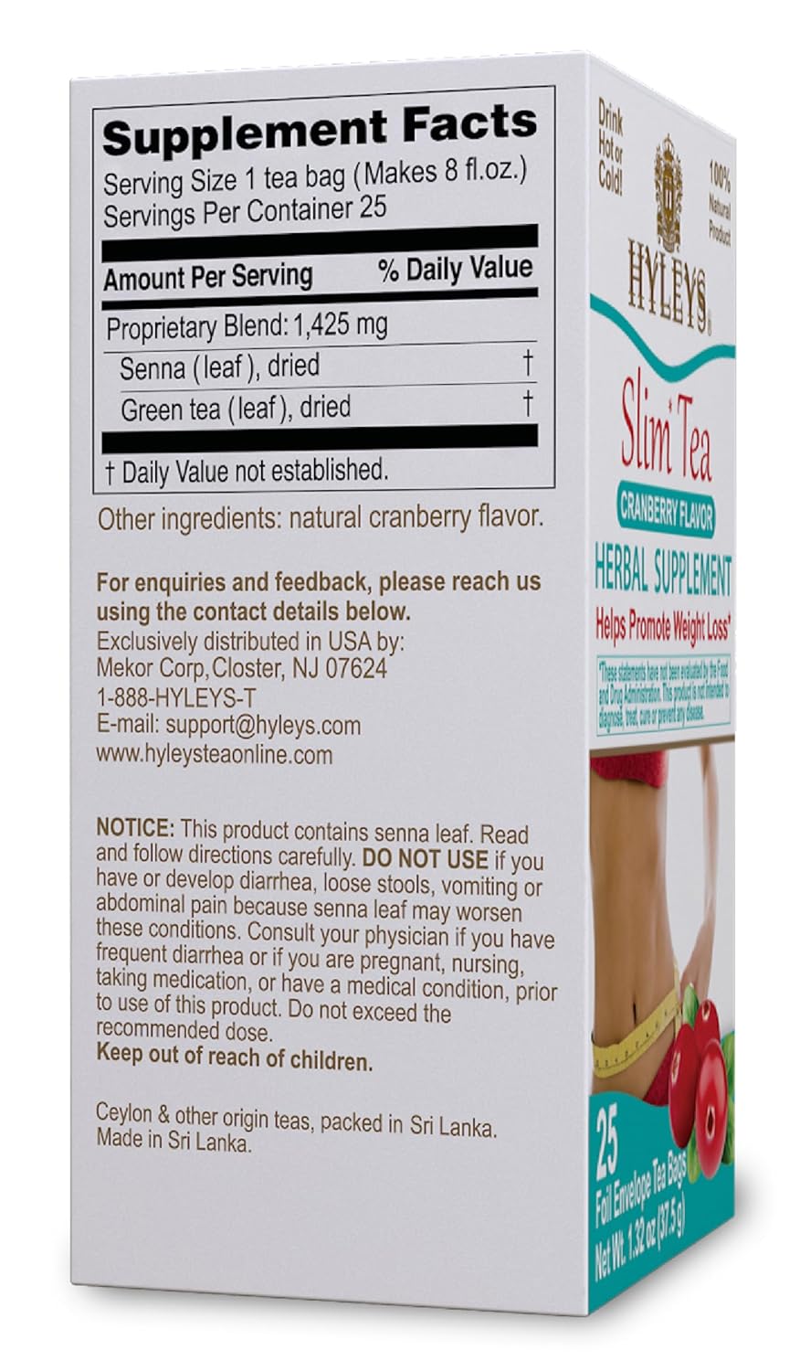 Hyleys Slim Tea Cranberry Flavor - Weight Loss Herbal Supplement Cleanse and Detox - 25 Tea Bags (1 Pack)