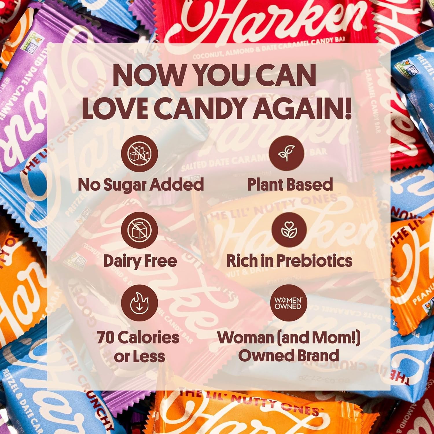 Harken Sweets Lil’ Ones Variety Pack, Mini Oat Milk Chocolate Candy Bars, Sweetened with Dates and No Sugar Added, High Fiber, Dairy Free, Lower Calorie Snack, Plant-Based, 4 Pouches (20 Bars)