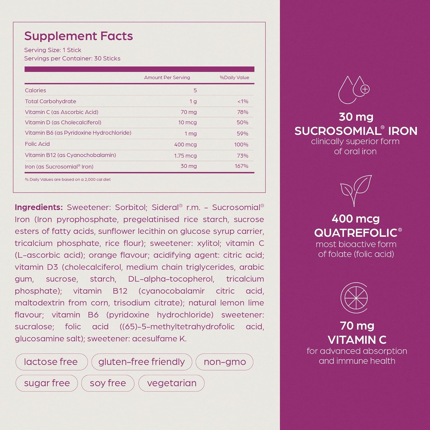 SiderAL Prenatal Vitamins for Women | Clinically Proven Iron Supplement for Women with Folic Acid, Vitamin C, D, B6, & B12 | Trusted Multivitamin for Pregnancy & Energy Support | 30 Powder Sticks