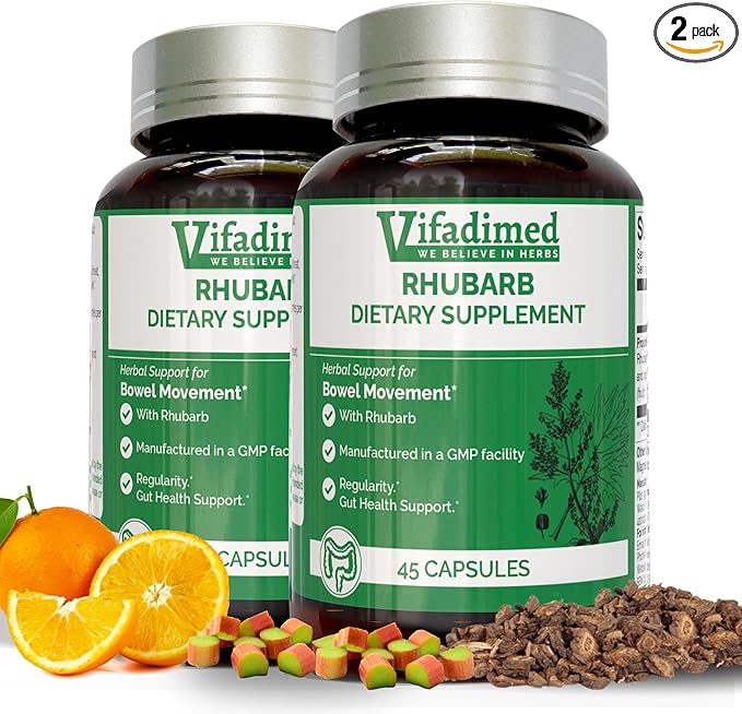 Rhubarb,Gut Motility Assist for Bowel Movement and Regularity,Constipation Relief,Bloating & Gas Relief,Mucus Production Activator,Lining & Microbiome Support, 90 Capsules