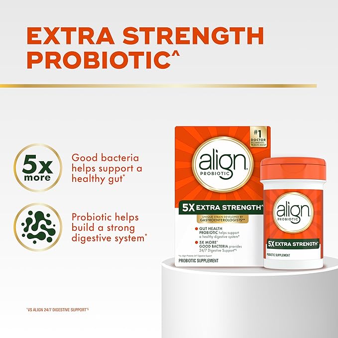 Align Probiotic Extra Strength, Probiotics for Women and Men, #1 Doctor Recommended Brand‡, 5X More Good Bacteria^ to Help Support a Healthy Digestive System*, 21 Capsules (Packaging May Vary)