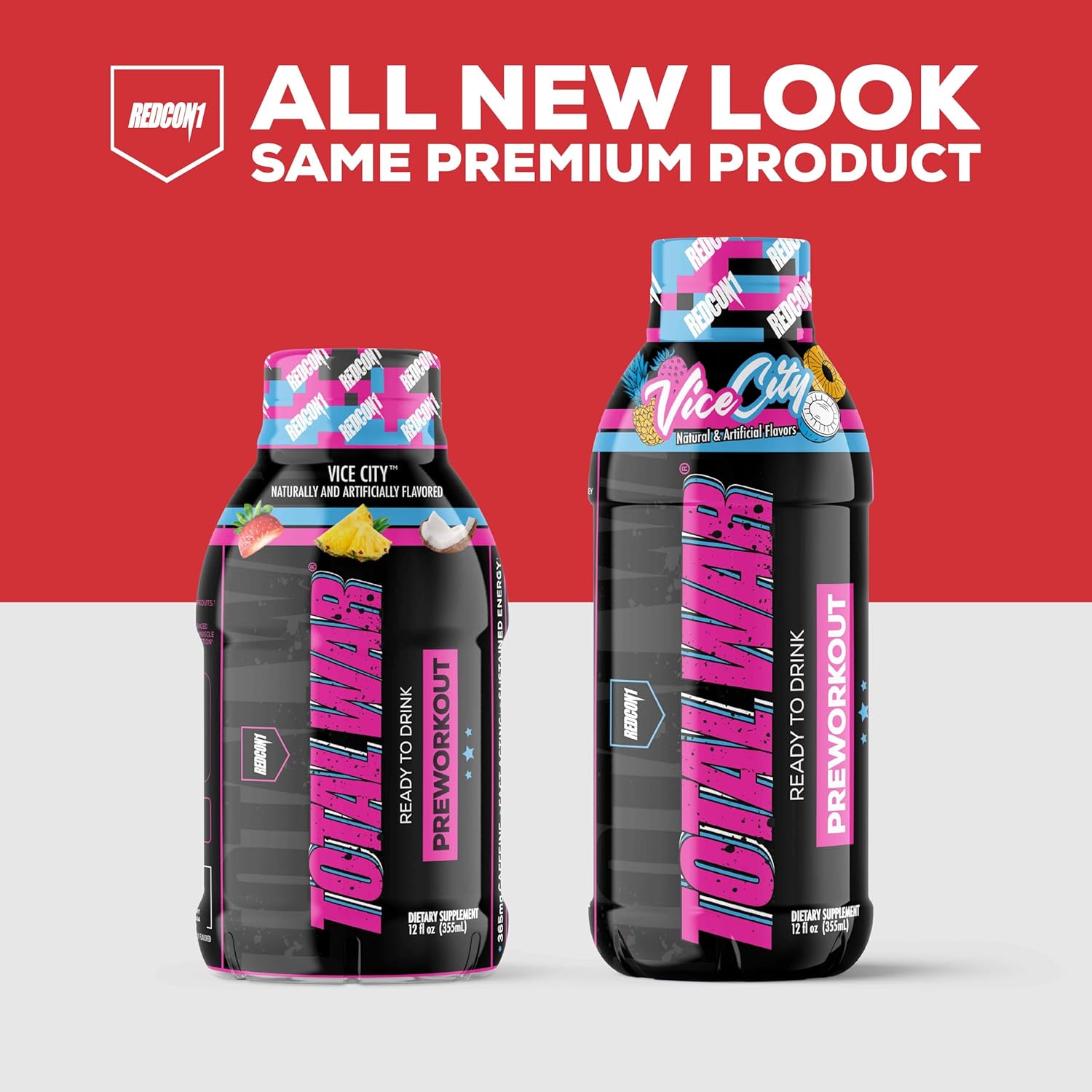 REDCON1 Total War Ready to Drink Preworkout, Vice City - 350mg of Fast Acting RTD Caffeine - Beta Alanine + Citrulline Malate for Increased Pump - Keto Friendly Workout Drink (12 Servings)