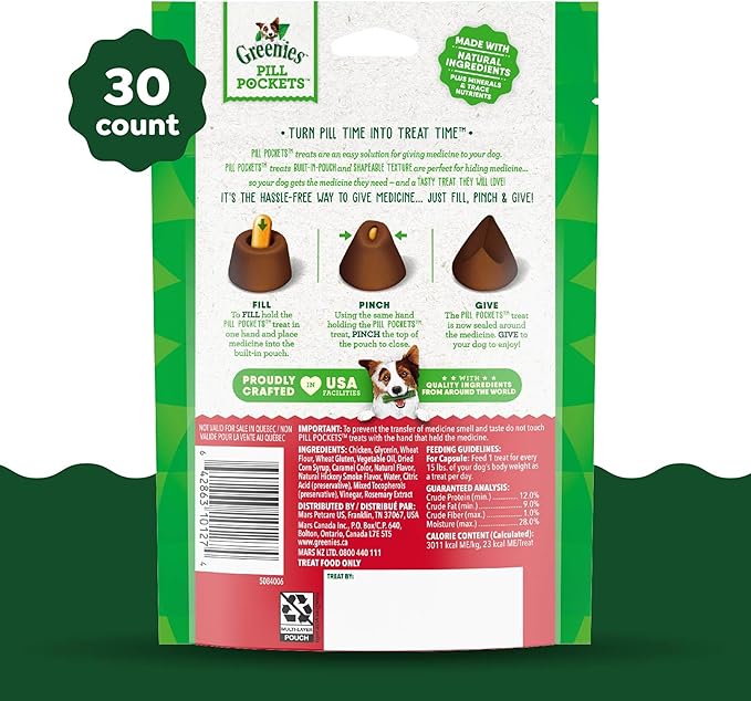 Greenies Pill Pockets for Dogs Large Size, Dog Treat Pouch for Capsule Medication, Hickory Smoke Flavor, 7.9 oz. Pouch