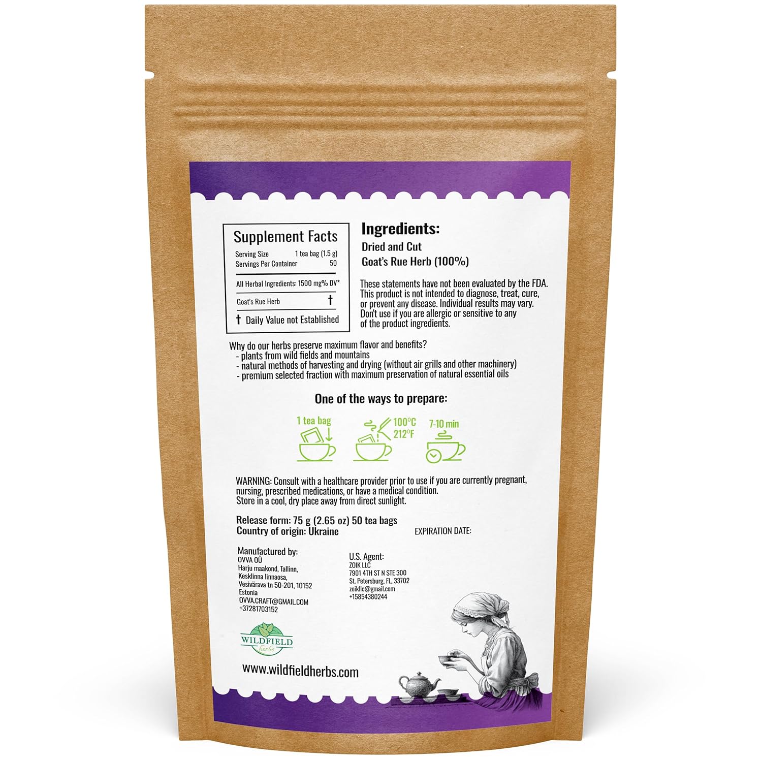 50 Bags Goat’S Rue Goat'S Goats Rue Herb Tea (Galega Officinalis L.) - 24 Count 2g Bags Herbal Tea French Lilac Ruda De Cabra