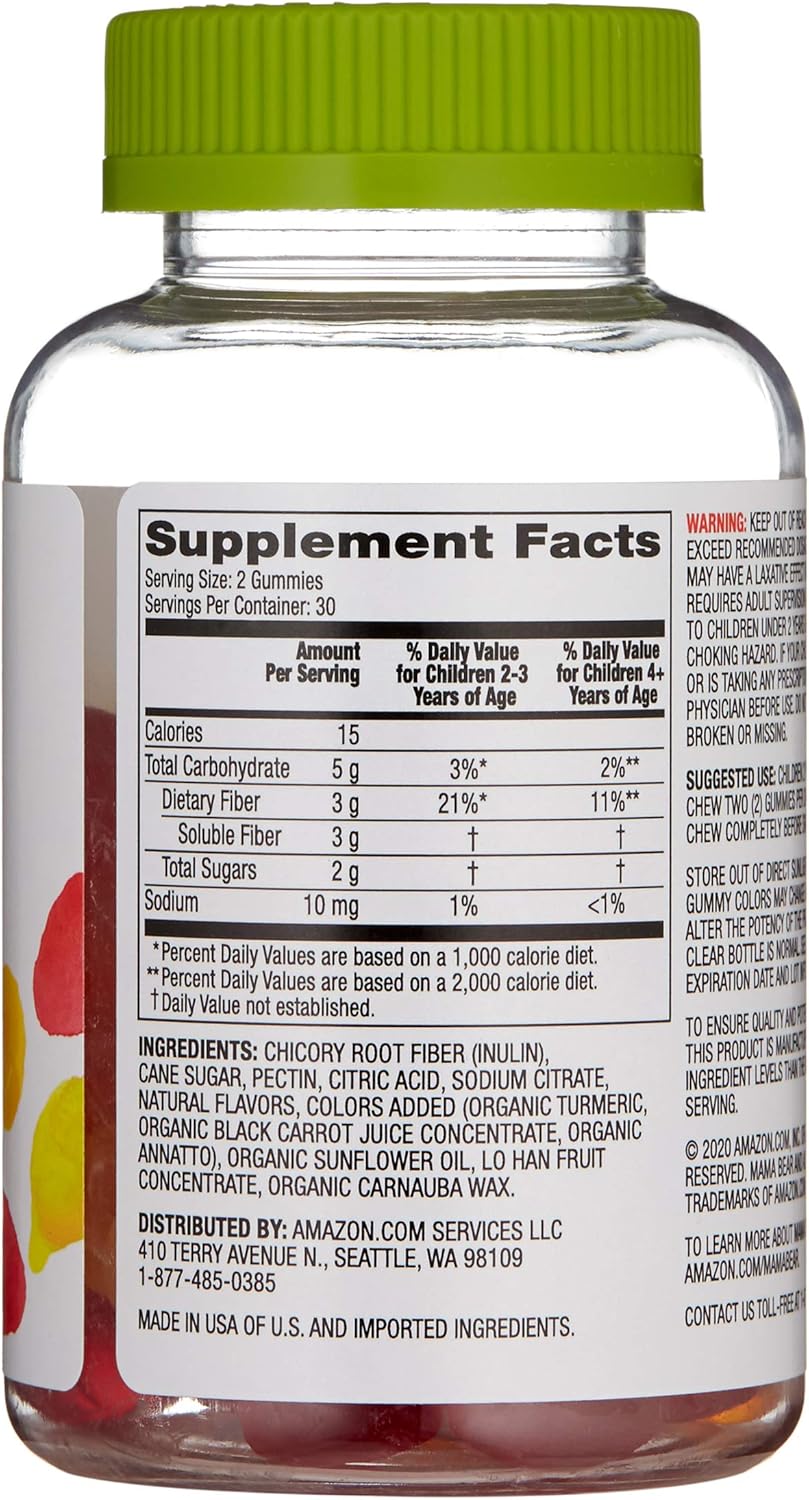 Amazon Brand - Mama Bear - Kids Fiber Gummies - Supports Digestive Health, Orange, 60 Count (Pack of 2)