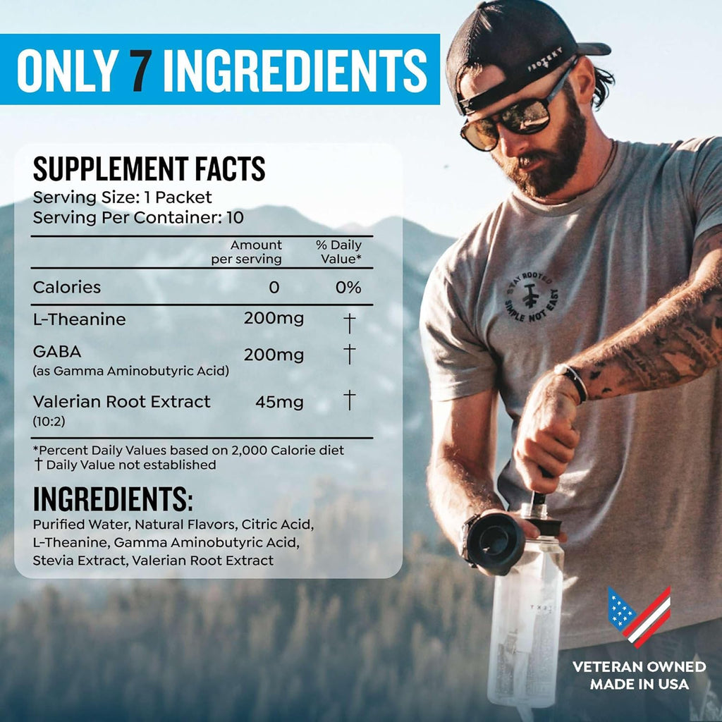 GABA L Theanine Supplement | Melatonin-Free Sleep Aid for Adults | Valerian Root for Night Support & Restful Sleep | GABA Calm Liquid Drink Mix for Adults | Lemon Ginger, Pack of 10