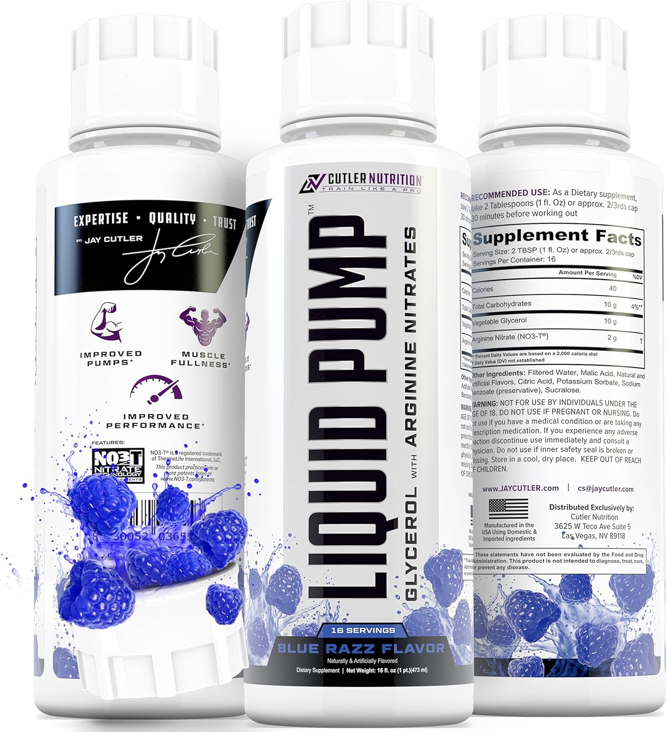 Liquid Pump - Glycerol and Arginine Nitrates for Optimized Pump pre-Workout Liquid Caffeine Free Non stim pre-Workout for Energy and Performance and nictic Oxide Booster | Blue Raspberry Flavor