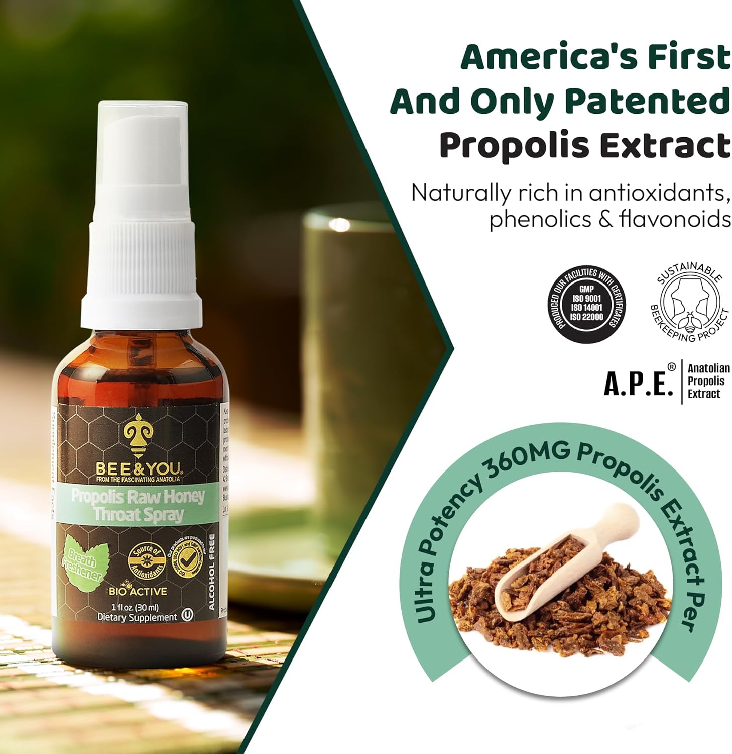 Bee and You Natural Bee Propolis Throat Spray for Immune Support Sore Throat Relief and Oral Support for Adults and Kids 1 fl oz