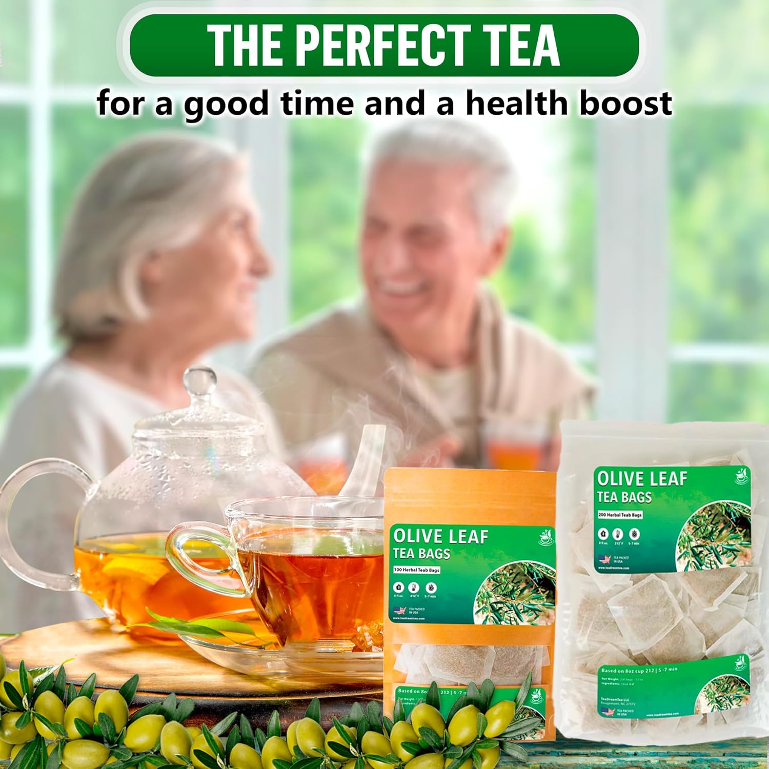 TeaDreamTea Olive Leaf Tea Bags - 300 Count, Natural Caffeine-Free | Herbal Tea for Blood Pressure | Antioxidant & Immune Support