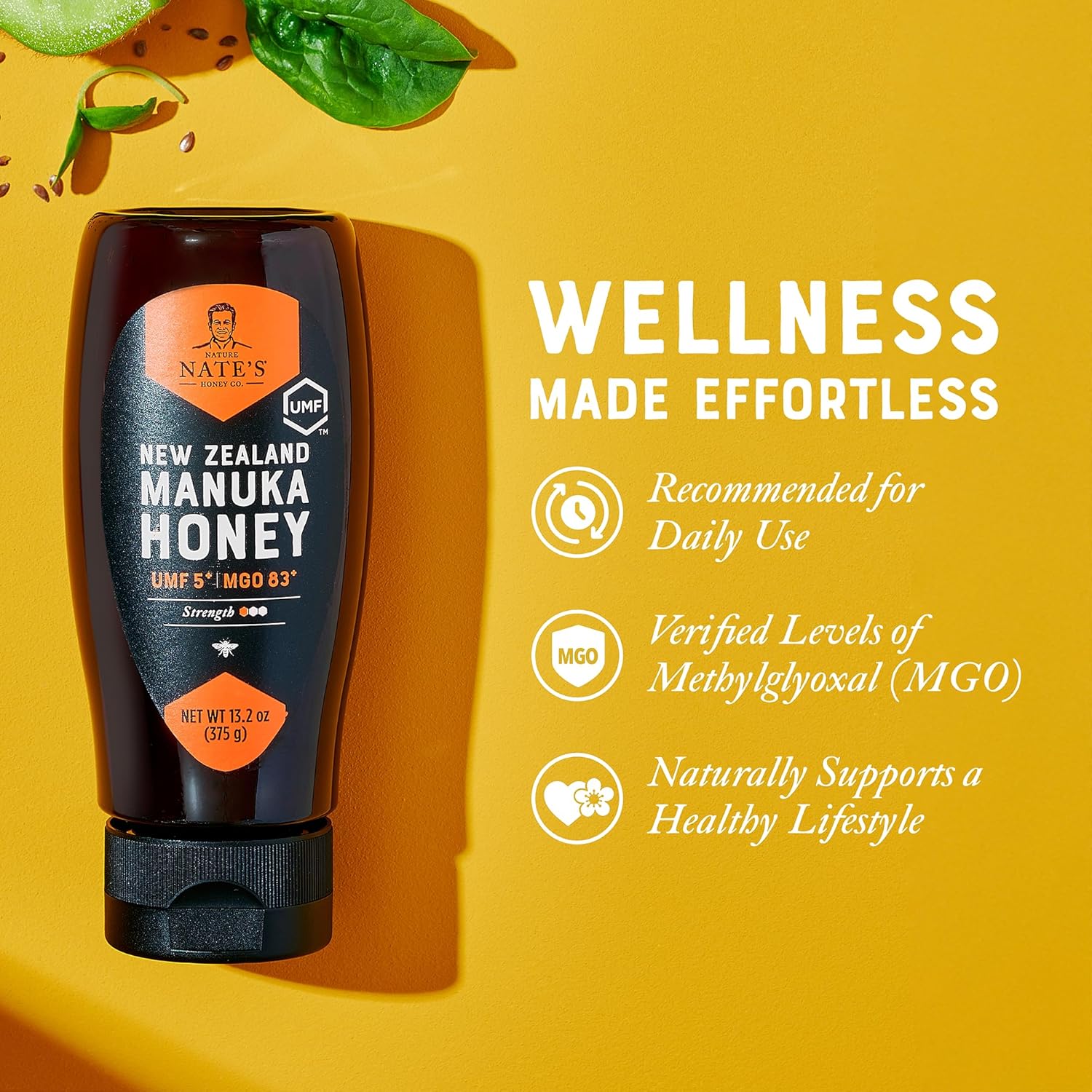 Nature Nate's | Raw Manuka Honey MGO 83+ | UMF 5+ Certified | 13.2 oz Squeeze Bottle