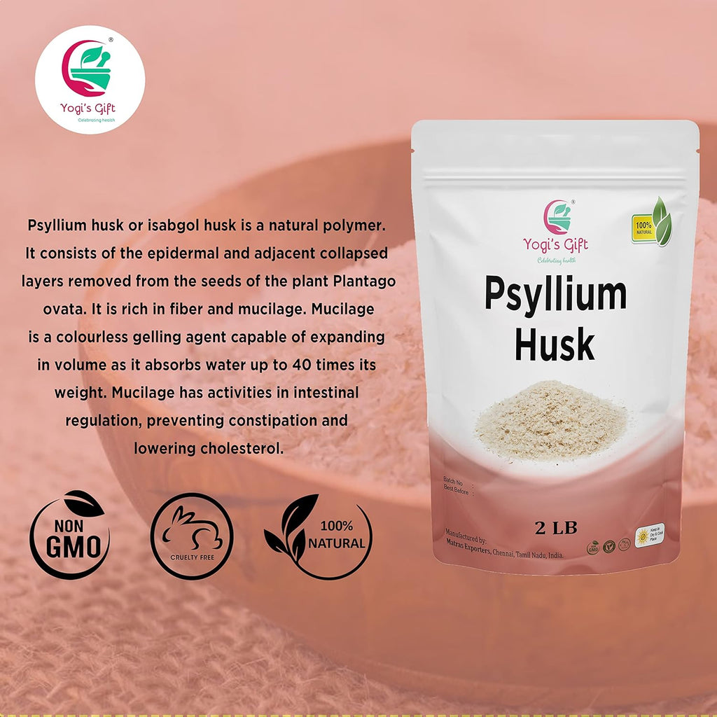 Psyllium Husk Whole 2 lb (32Oz), Use in Smoothies, Cooking and Baking, Unflavored, Fine Ground, 100% Natural, Non GMO, by Yogi's Gift®