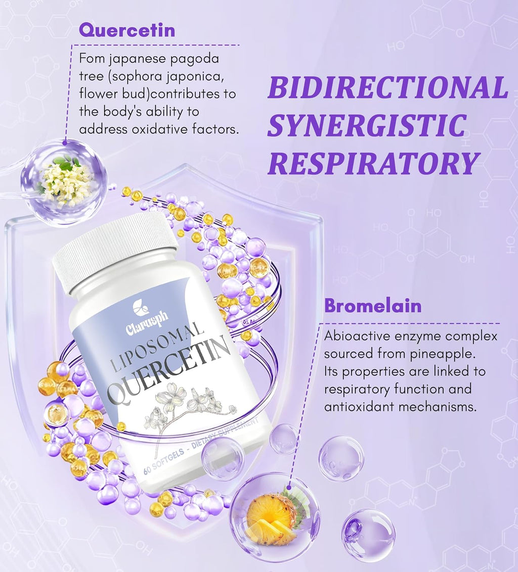 Quercetin with Bromelain | Liposomal Quercetin Supplements for Respiratory & Seasonal Challenges | Quercetin 1000mg with Vitamin C & Zinc | Quercetin Complex Bioflavonoids, 120 Softgels