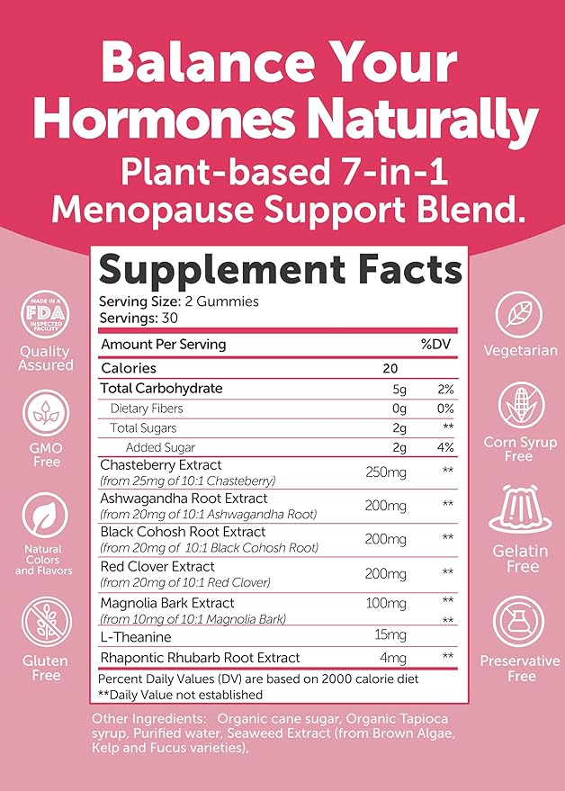LUNAKAI USA Made Menopause Relief Gummies – Natural Menopause Supplements for Women with Black Cohosh & L-Theanine – Daily Support for Hot Flashes, Night Sweats & Hormonal Balance, 60ct