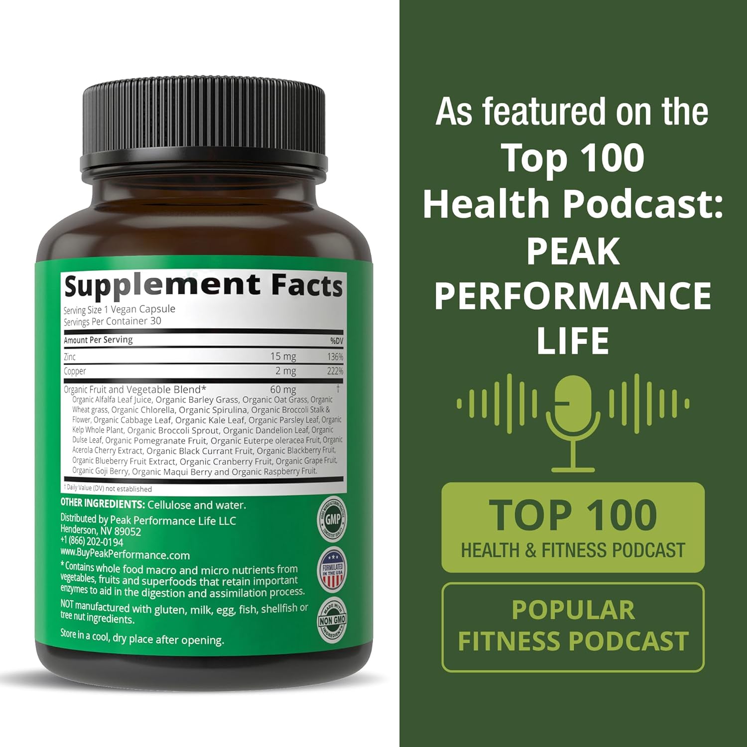 Zinc with Copper + Whole Food Blend of 25 Vegetables and Fruits for Max Absorption. Immune Support Supplement Capsules. Two Essential Minerals for Immunity. Zinc Vitamin Pills for Men and Women.