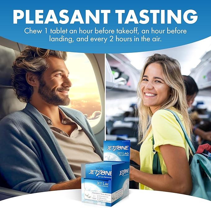 Jet Lag Remedy - Business & Vacation Homeopathic Travel Aid – Trusted for Over 18 Years - Immune – Circadian Rhythm - Fatigue – Exhaustion – Tired - Insomnia – Covers 48hrs Flying Time - 30 Chewables