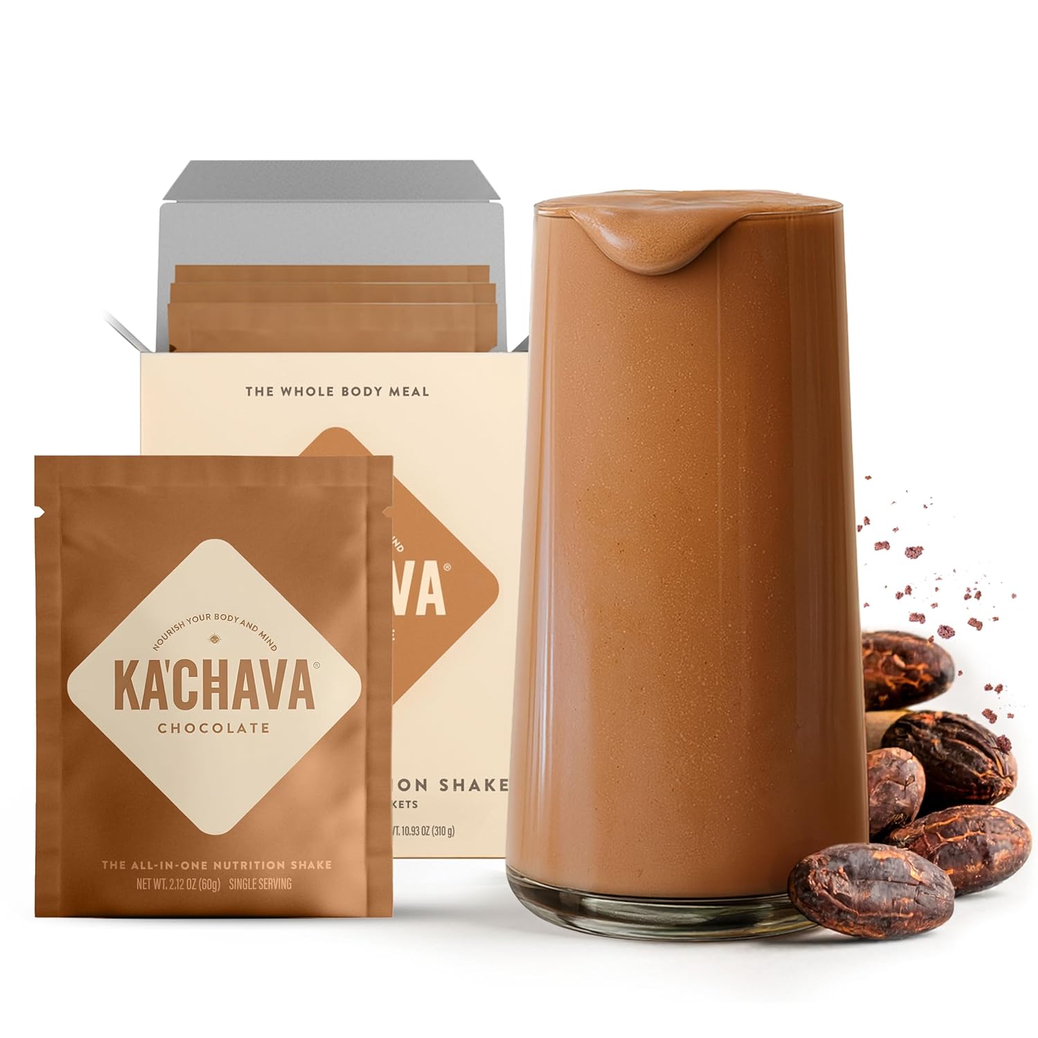 Ka’Chava Whole Body Meal Shake Chocolate – Vegan Protein Powder with 85+ superfoods and ingredients – Plant-Based Meal Replacement with Probiotics & Digestive Enzymes – 5 Sachets Travel Pack (5 Servings)