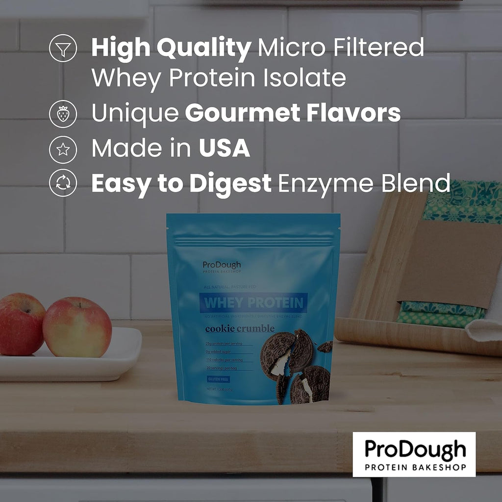 ProDough Gourmet Whey Isolate Hydrolized Protein Powder for Shake Mix- Easy Digest Enzyme Blend, 25g Protein per Serving, Natural Ingredients, Gluten Free, Keto Friendly (Peach Cobbler)