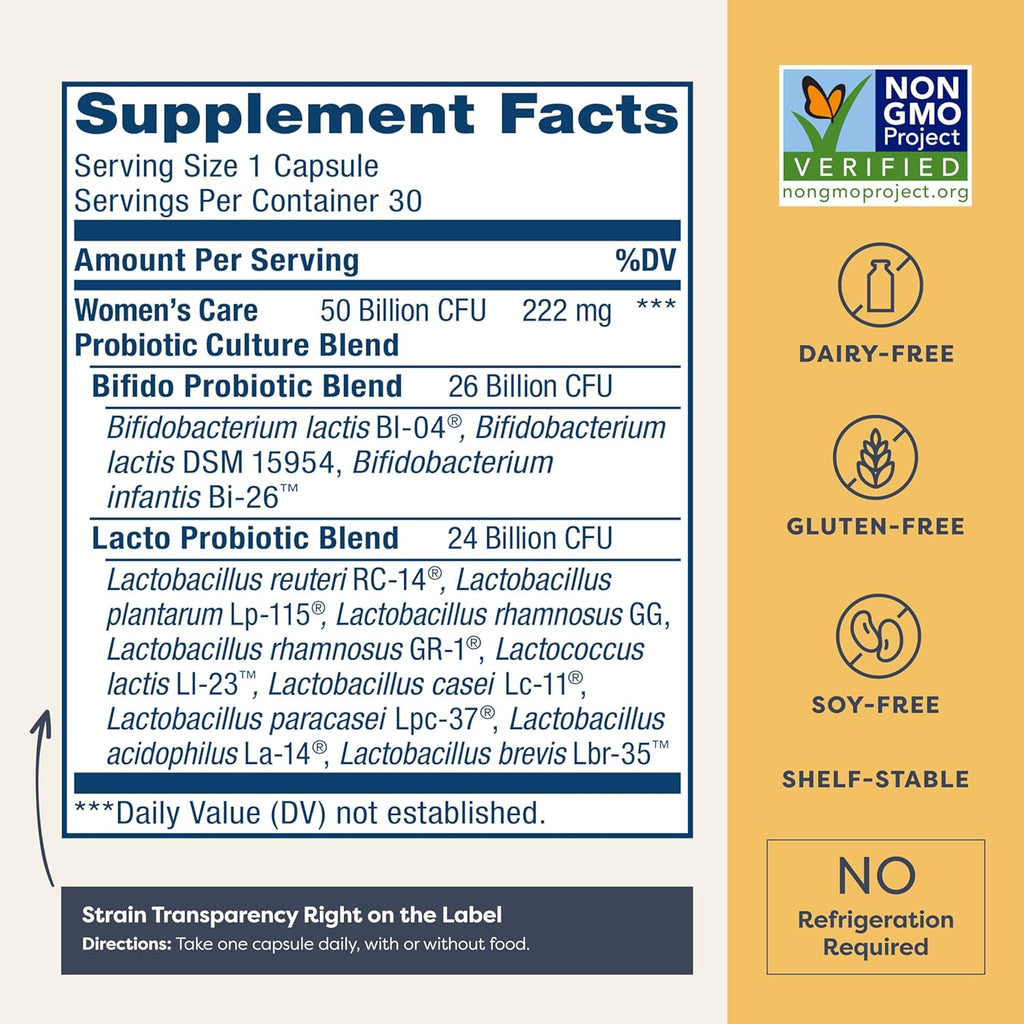 Renew Life Women's Probiotic Capsules, 50 Billion CFU Guaranteed, Supports pH Balance, Vaginal, Urinary, Digestive and Immune Health(2), L. Rhamnosus GG, Dairy, Soy and Gluten-Free, 30 Count