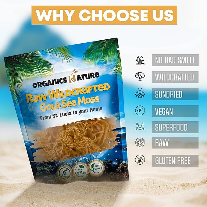 ORGANICS NATURE Dried Sea Moss Wildcrafted & Black Seed Oil Capsules | Raw Gluten-Free, for Lung Detox, Immune System Support Softgels, for Hair, Skin, Heart, Nigella Sativa, Cold Pressed Cumin Seed.