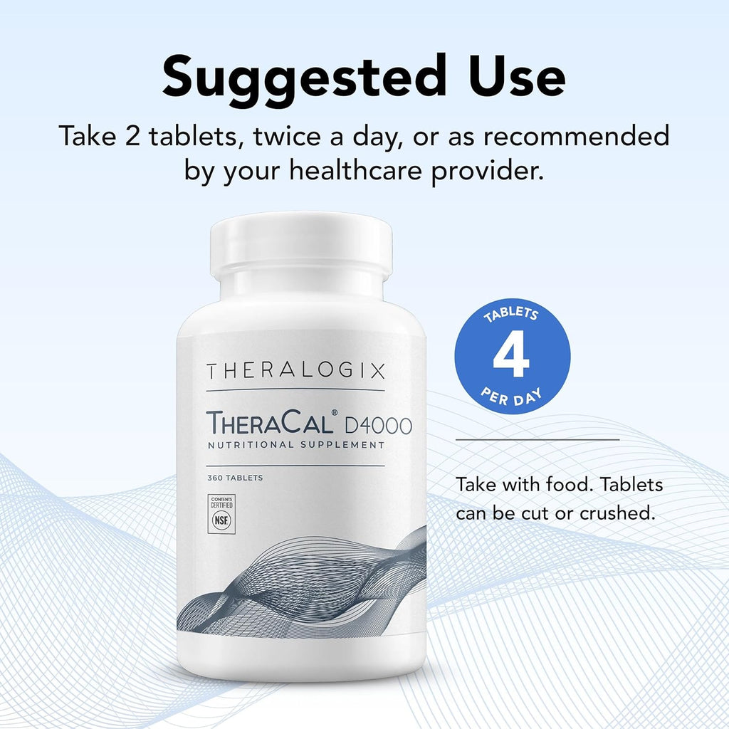 Theralogix TheraCal D4000 - Bone Health Support Supplement with Calcium, Magnesium, Vitamin D3, Vitamin K2 & Boron* - 90-Day Supply - NSF Certified - 360 Tablets