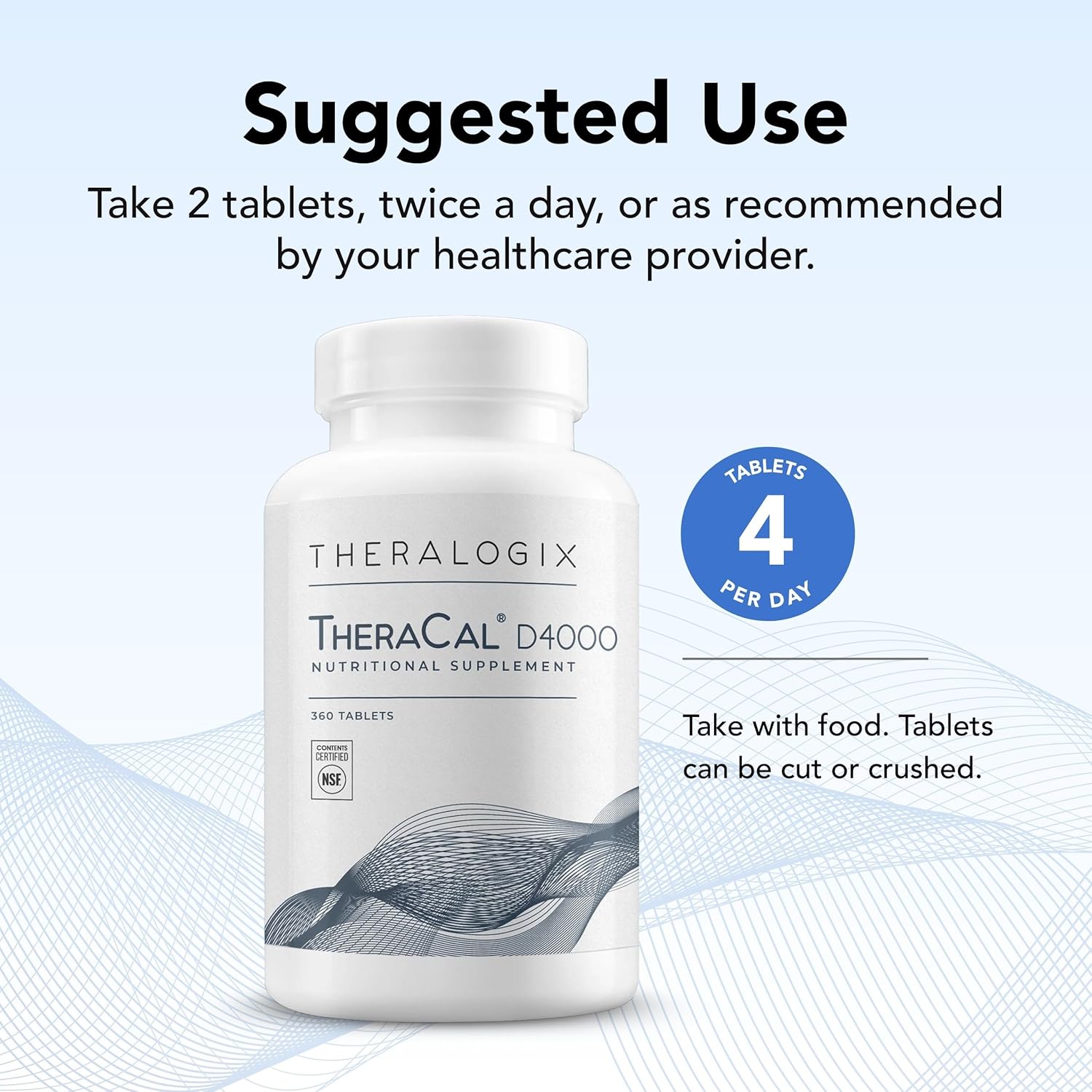 Theralogix TheraCal D4000 - Bone Health Support Supplement with Calcium, Magnesium, Vitamin D3, Vitamin K2 & Boron* - 90-Day Supply - NSF Certified - 360 Tablets