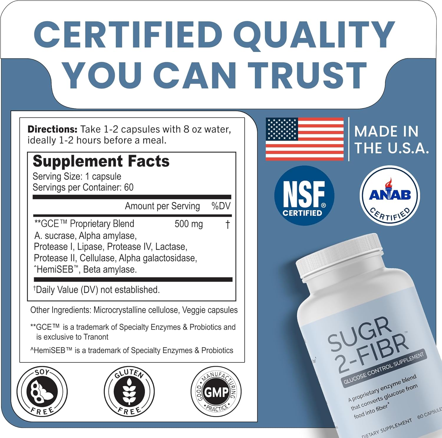 OPTIVIDA Sugr-2-Fibr – Premium Blood Sugar Support Supplement (60 Veggie Capsules) – Natural Blood Sugar Support & Healthy Glucose Metabolism – Blood Sugar Supplement for Adults