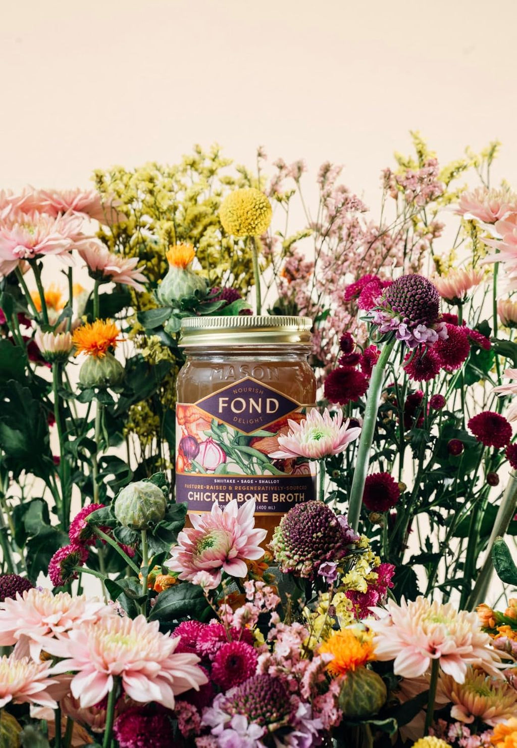 FOND Pasture-Raised Regenerative Chicken Bone Broth infused with Organic Shiitake & Sage