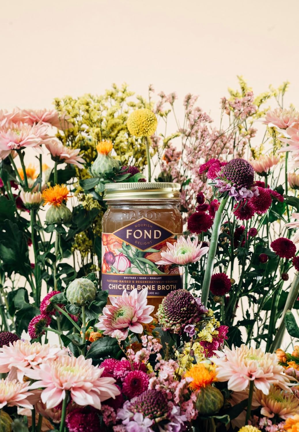 FOND Pasture-Raised Regenerative Chicken Bone Broth infused with Organic Shiitake & Sage
