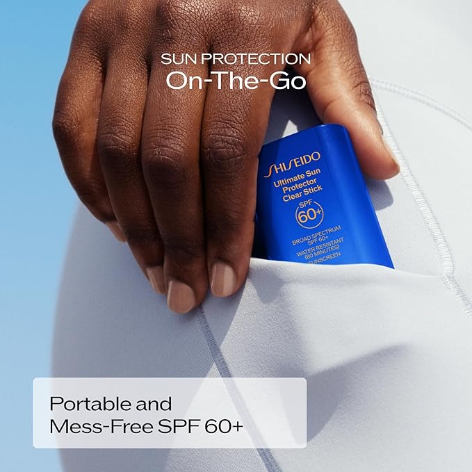 Shiseido Ultimate Sun Protector Clear Stick SPF 60+ - Invisible, Portable Sunscreen for Face & Body - Visibly Improves Fine Lines, Smoothness & Skin Tone - Non-Comedogenic, All Skin Types - 20 g