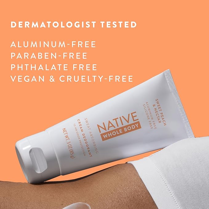 Native Whole Body Deodorant Cream Contains Naturally Derived Ingredients, Deodorant for Women & Men | 72 Hour Odor Protection, Aluminum Free with Coconut Oil and Shea Butter | Sweet Peach & Nectar