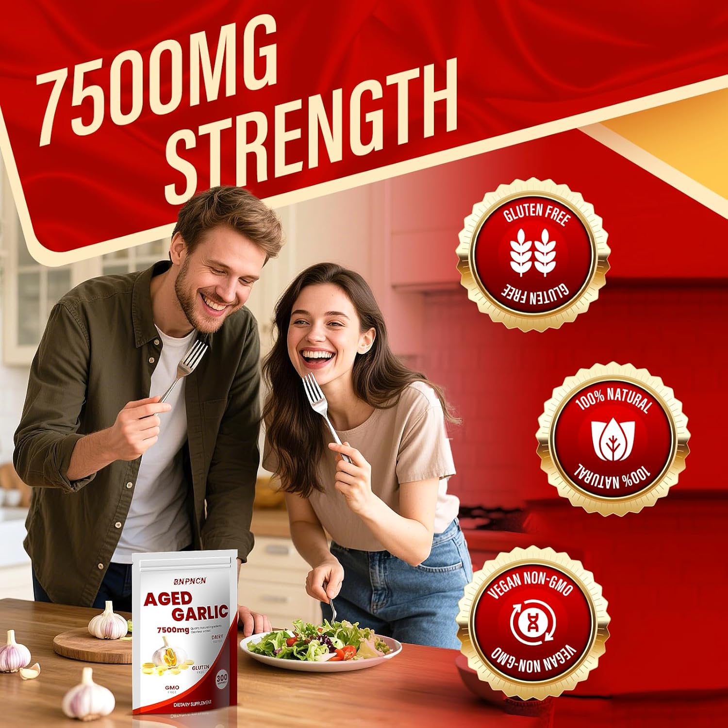 Aged Garlic Extract odorless 7500mg,Non-GMO, Gluten-Free | Supports Immune Health | Grown Allium Sativum Bulb | Potent Antioxidant Supplement,300 Softgels (1)