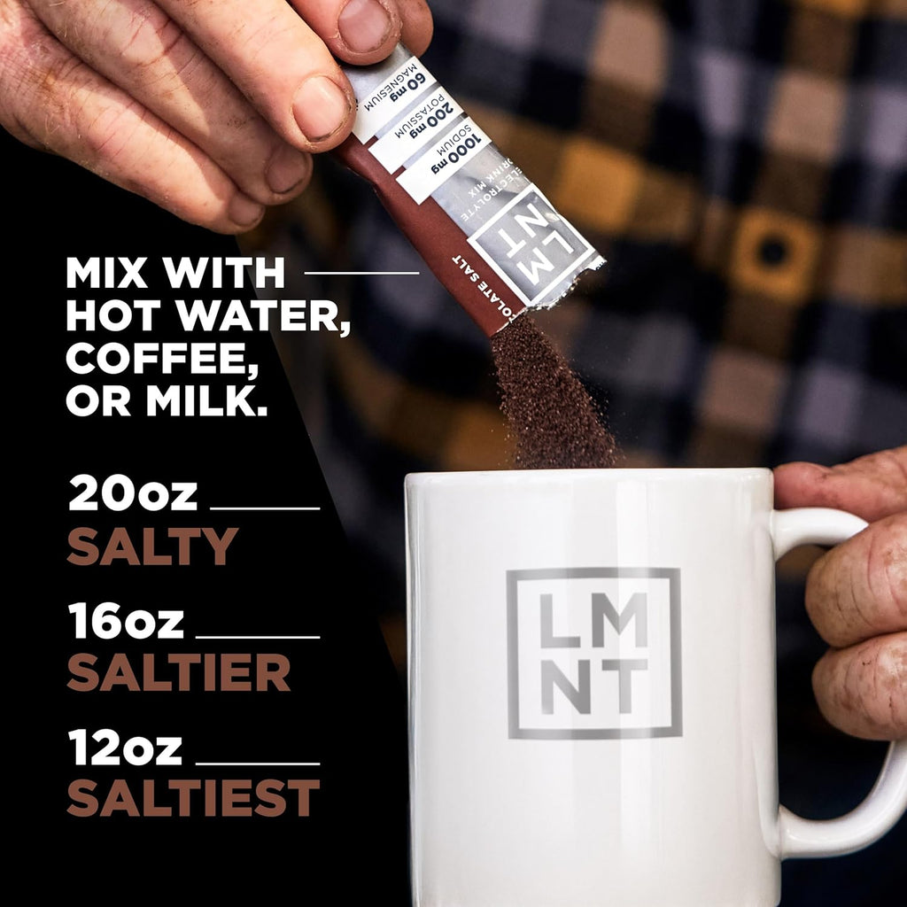 LMNT Zero Sugar Hot Chocolate or Coffee Mixer - Chocolate Salt | Drink Mix | 30-Count