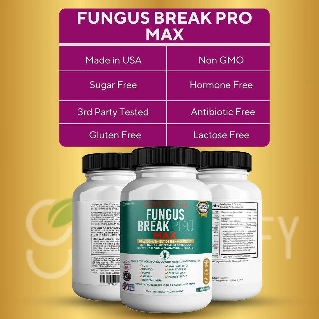 Fungus Break Pro Max Nail & Hair Supplement, 60 Capsules, Biotin 5000mcg with Vitamins & Herbal Blend (1)