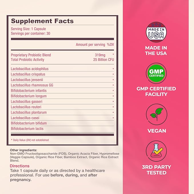 Mama Natural Prenatal Probiotics for Women – Gut & Immune Support for Pregnancy, Breastfeeding & Postpartum* | 25 Billion CFU, 12 Strain Probiotic & Prebiotic Blend to Support Mom and Baby