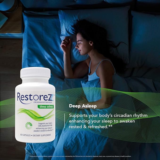 RestoreZ Deep Asleep (60 Capsules) Natural Sleep Supplement - Combat Nighttime Disruptions and Restore Your Sleep - Non-Habit Forming Sleep Aid