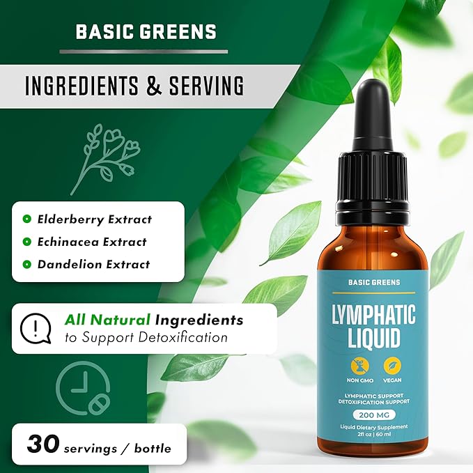Lymphatic Support Liquid – Natural Immune Booster for Lymphatic Drainage, Fluid Balance, and Daily Cleanse, Easy - Absorb Liquid Formula for Wellness Support, 2 Fl Oz