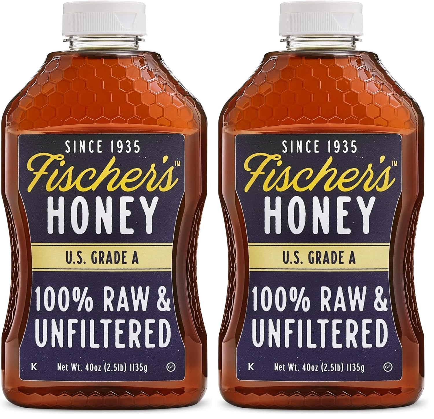 Fischer’s 100% Pure, Raw & Unfiltered Honey, 40 oz – USA Made Honey – All-Natural Sweetener – Rich Flavor Profile, Packed with Nutrients (Pack of 2)