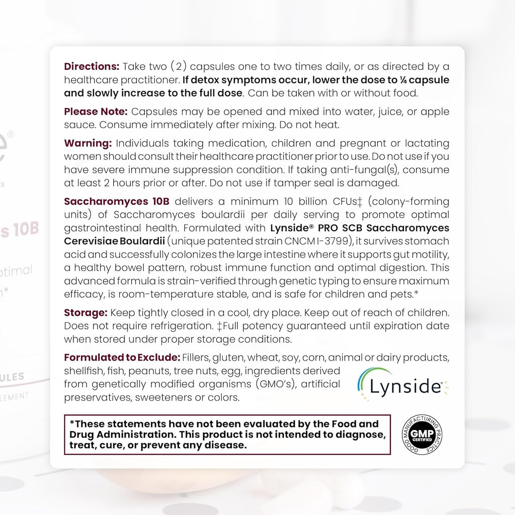 Saccharomyces 10B - Saccharomyces Boulardii, 10 Billion CFU Per Serving, Patented Strain: Lynside CNCM I-3799, Probiotic Capsules, Probiotics for Men and Women - 60 Count